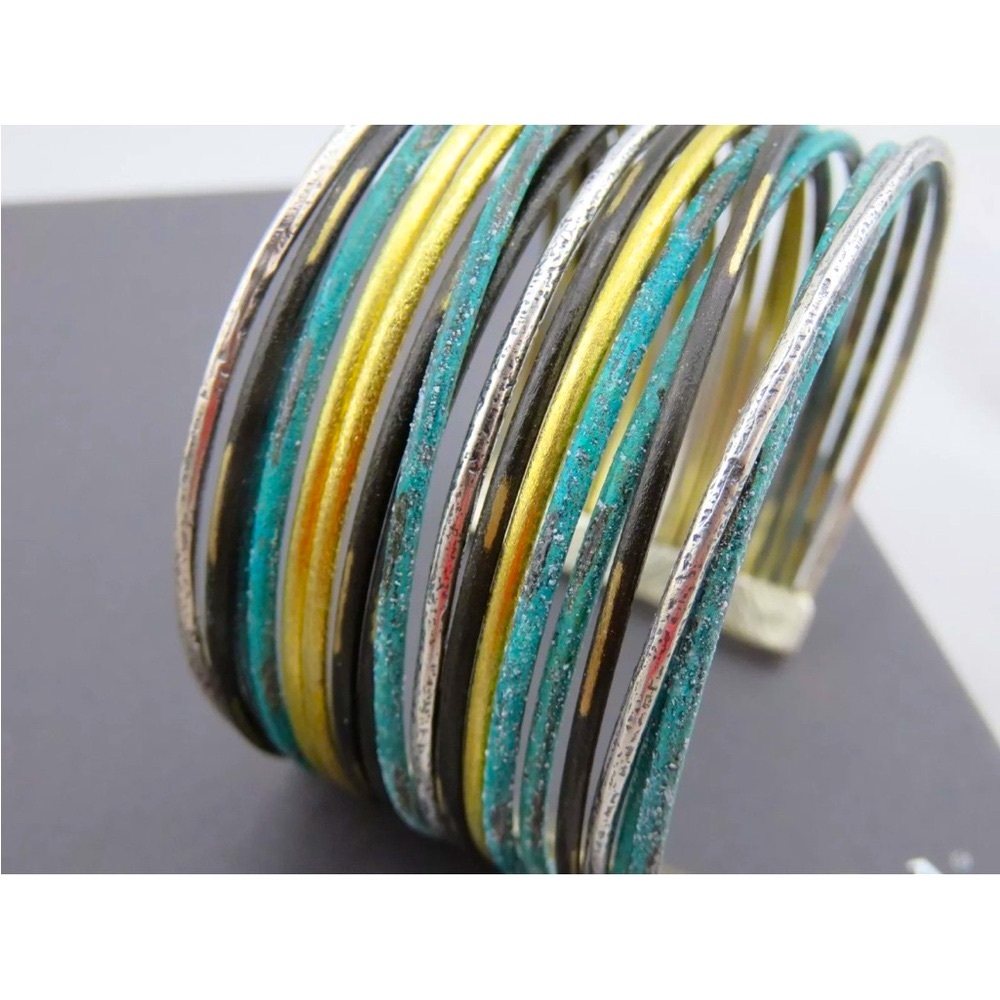 Silpada Vintage Sterling Silver Turquoise & G Cuff Bracelet with Textured Bands - Picture 4 of 10